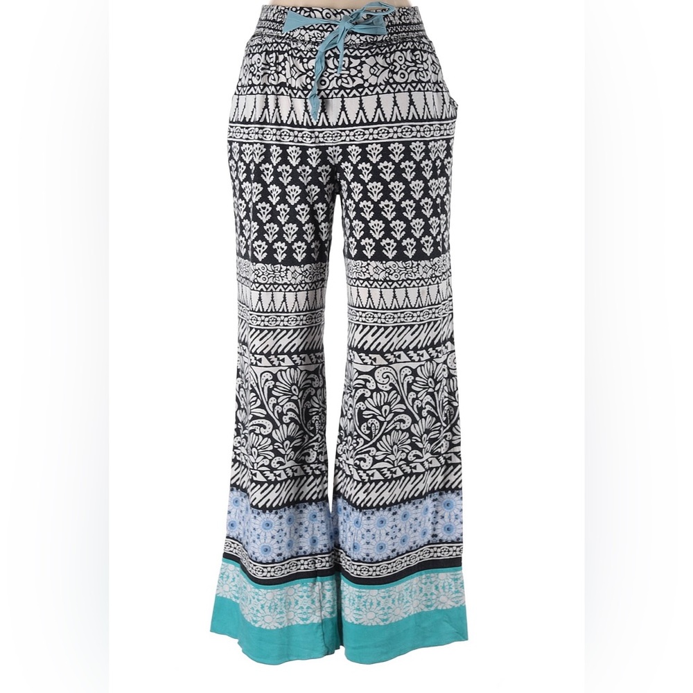 E by Eloise x Anthropologie Teal White Black Floral Pajama Pant with Pockets | L